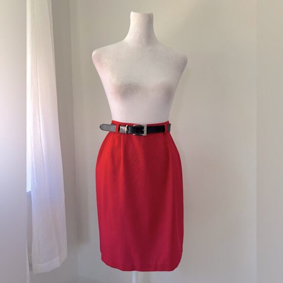 Vintage ‘90s Metro New York Red Belted Knee Length Pencil Skirt - Picture 2 of 9